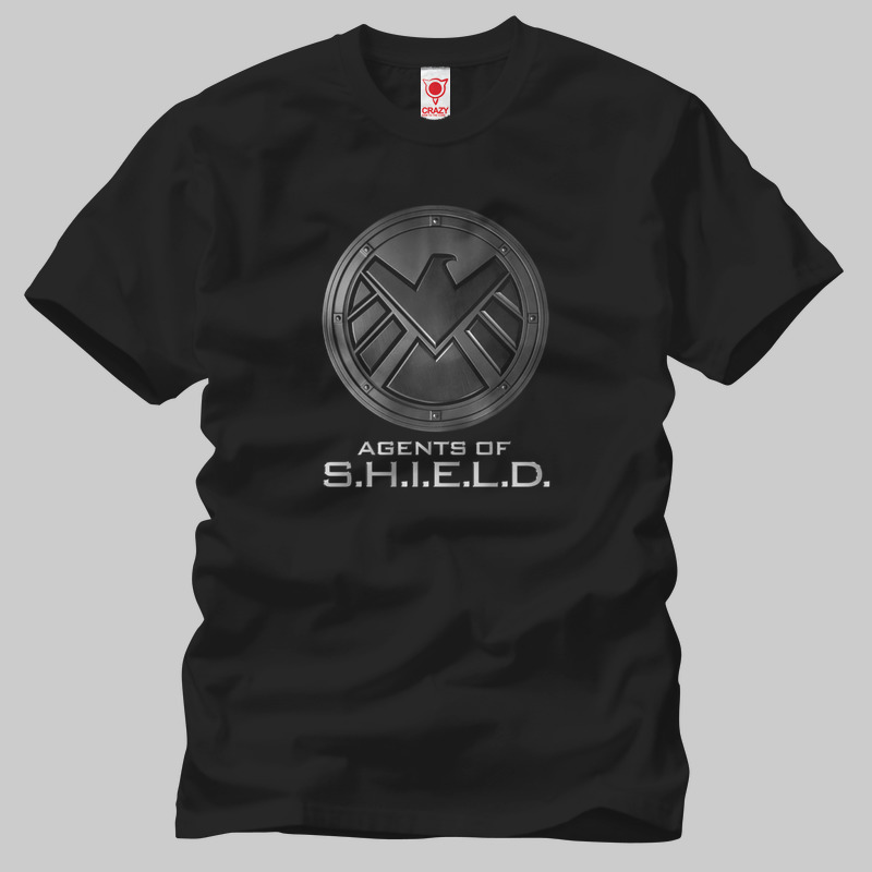 TSEC061001, Crazy, Agents Of Shield: Logo Metal, Baskılı Erkek Tişört