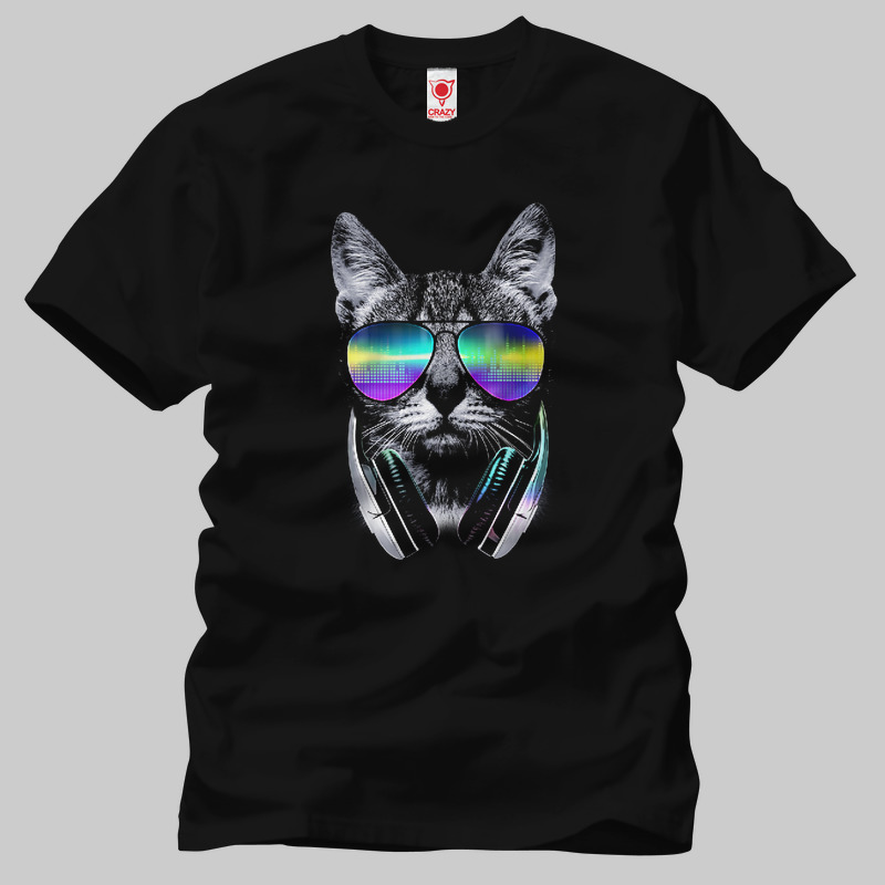 TSEC059701, Crazy, Cat Music Lover, Baskılı Erkek Tişört