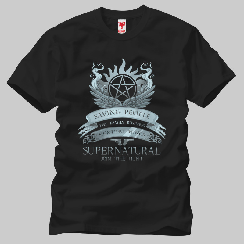 TSEC073201, Crazy, Supernatural: Saving People, Baskılı Erkek Tişört