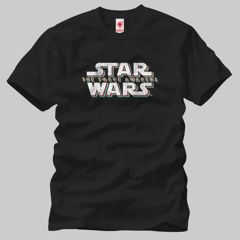 TSEC073901, Crazy, Star Wars: Force Awakens Distresse Logo, Baskılı Erkek Tişört