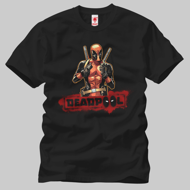 TSEC075001, Crazy, Deadpool: Comic Stencil, Baskılı Erkek Tişört