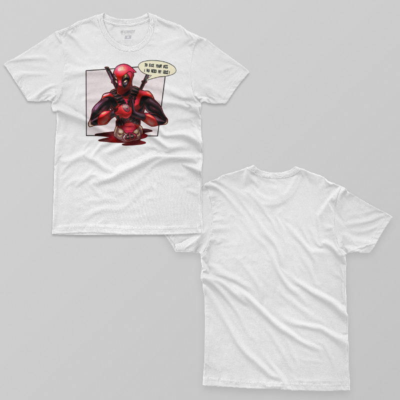 TSEC080606, Crazy, Deadpool: Kick, Baskılı Erkek Tişört