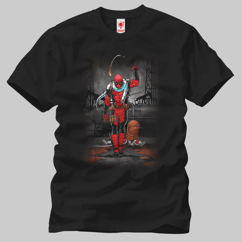 TSEC081101, Crazy, Deadpool: Burning Factory, Baskılı Erkek Tişört