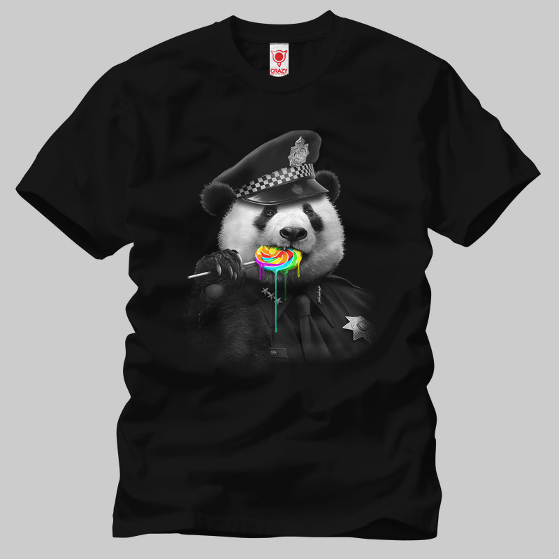 TSEC081701, Crazy, Panda Police Lollilop, Baskılı Erkek Tişört