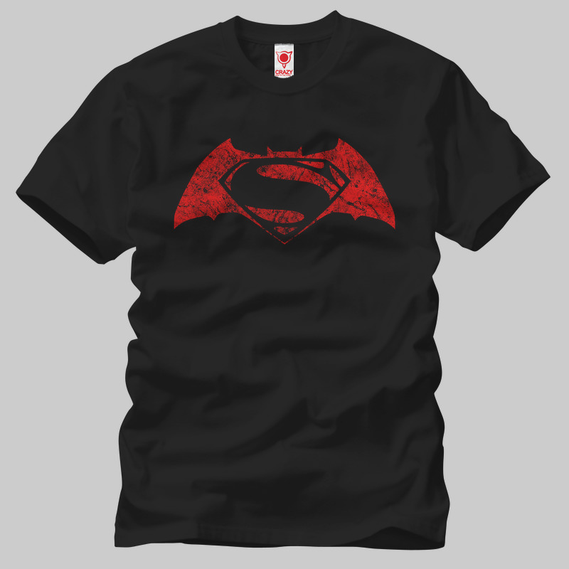 TSEC099801, Crazy, Batman Vs Superman Red Distressed Logo, Baskılı Erkek Tişört