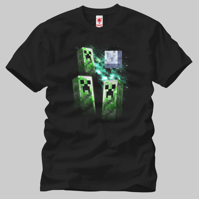 TSEC089401, Crazy, Minecraft Three Creeper Moon, Baskılı Erkek Tişört