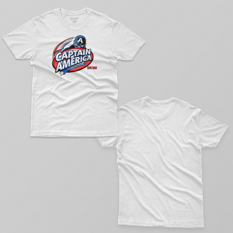 TSEC114006, Crazy, Team Captain America Cartoon Logo, Baskılı Erkek Tişört
