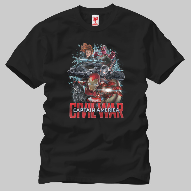 TSEC113601, Crazy, Civil War Team Iron Man, Baskılı Erkek Tişört