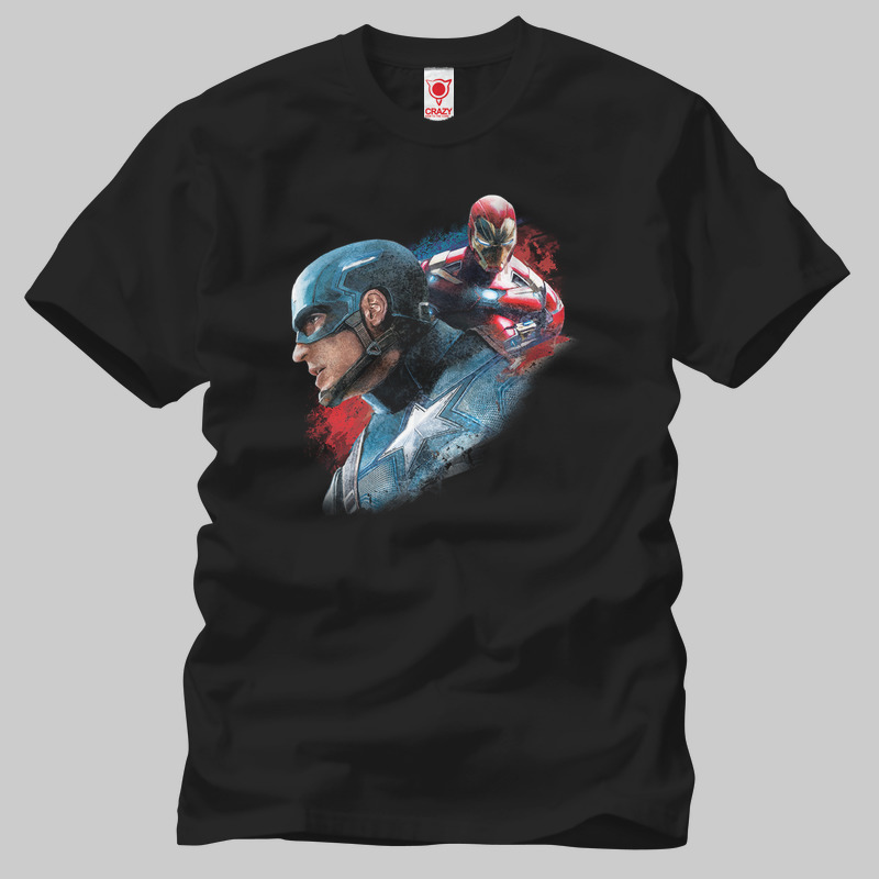TSEC111301, Crazy, Captain America And Iron Man Painting, Baskılı Erkek Tişört