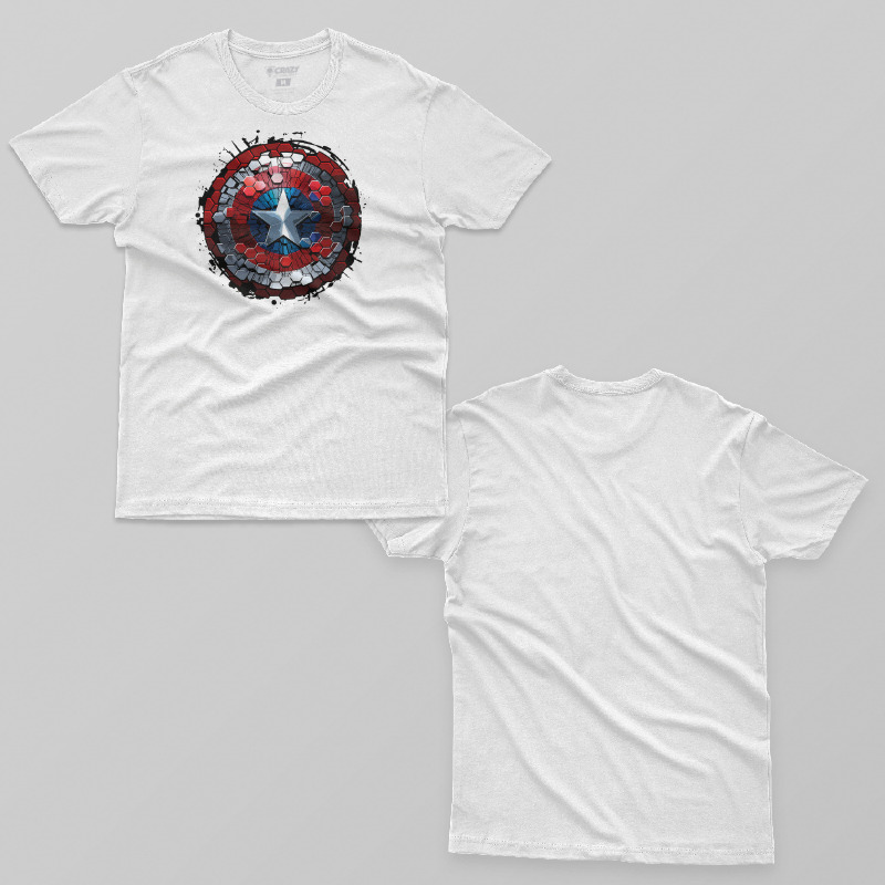 TSEC111706, Crazy, Captain America Hexagonal Shield, Baskılı Erkek Tişört