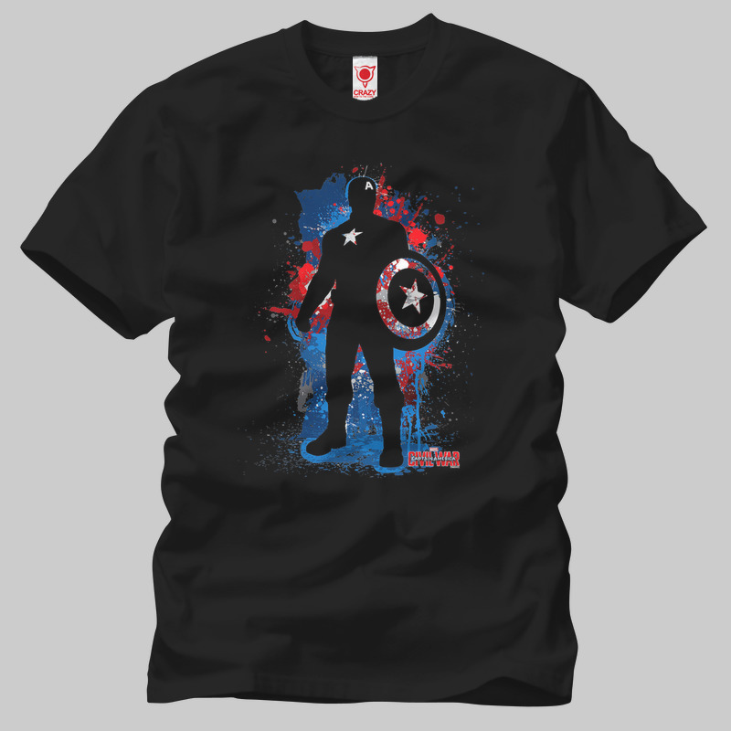 TSEC111801, Crazy, Captain America Paint Splatter Silhouette, Baskılı Erkek Tişört