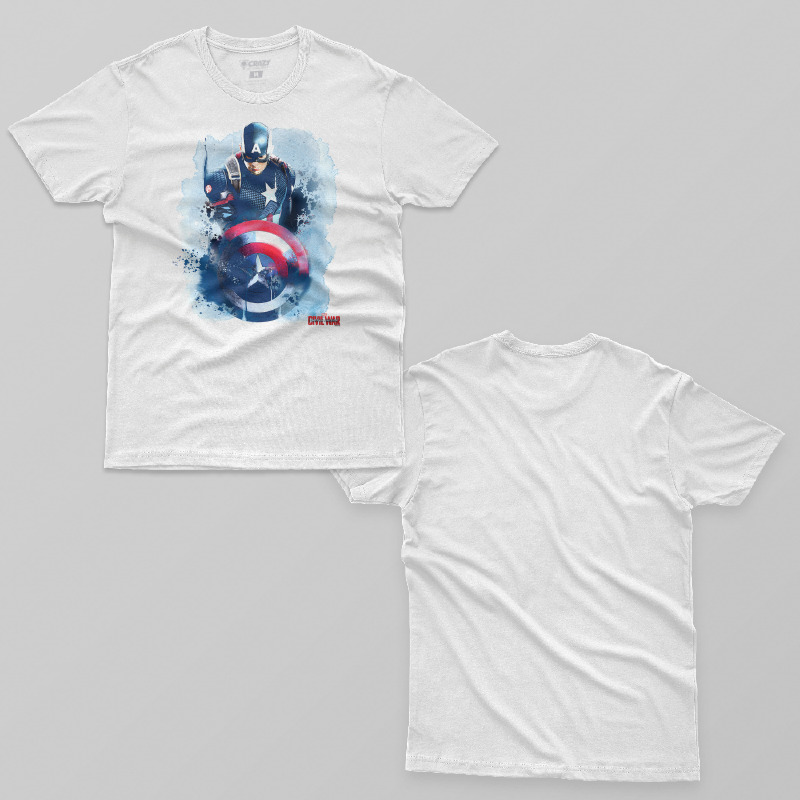 TSEC112006, Crazy, Captain America With Shield Watercolor, Baskılı Erkek Tişört