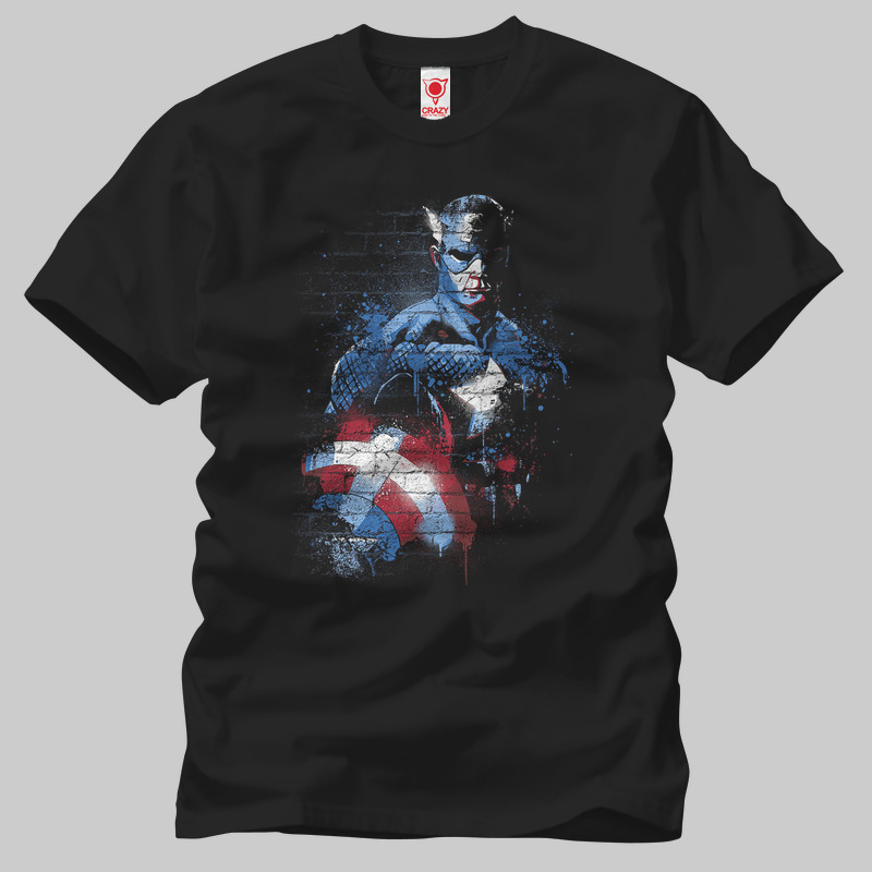 TSEC096301, Crazy, Captain America Stencil, Baskılı Erkek Tişört