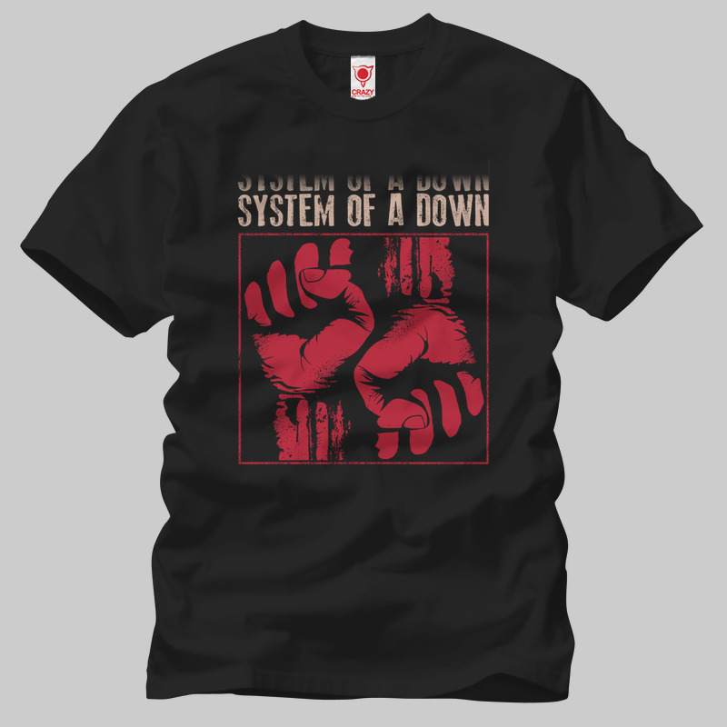 TSEC087601, Crazy, System Of A Down Fists, Baskılı Erkek Tişört