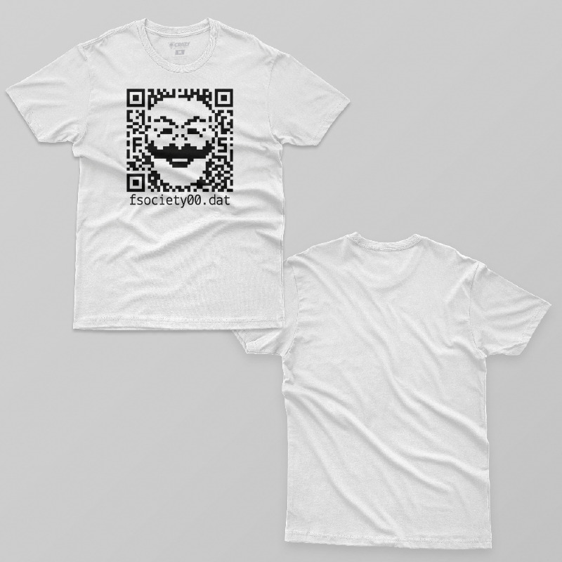 TSEC125206, Crazy, Mr. Robot Fsociety QR Code, Baskılı Erkek Tişört