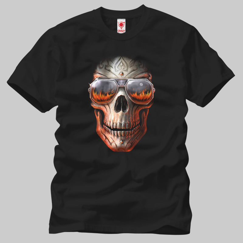 TSEC128401, Crazy, Skull Hellfire, Baskılı Erkek Tişört