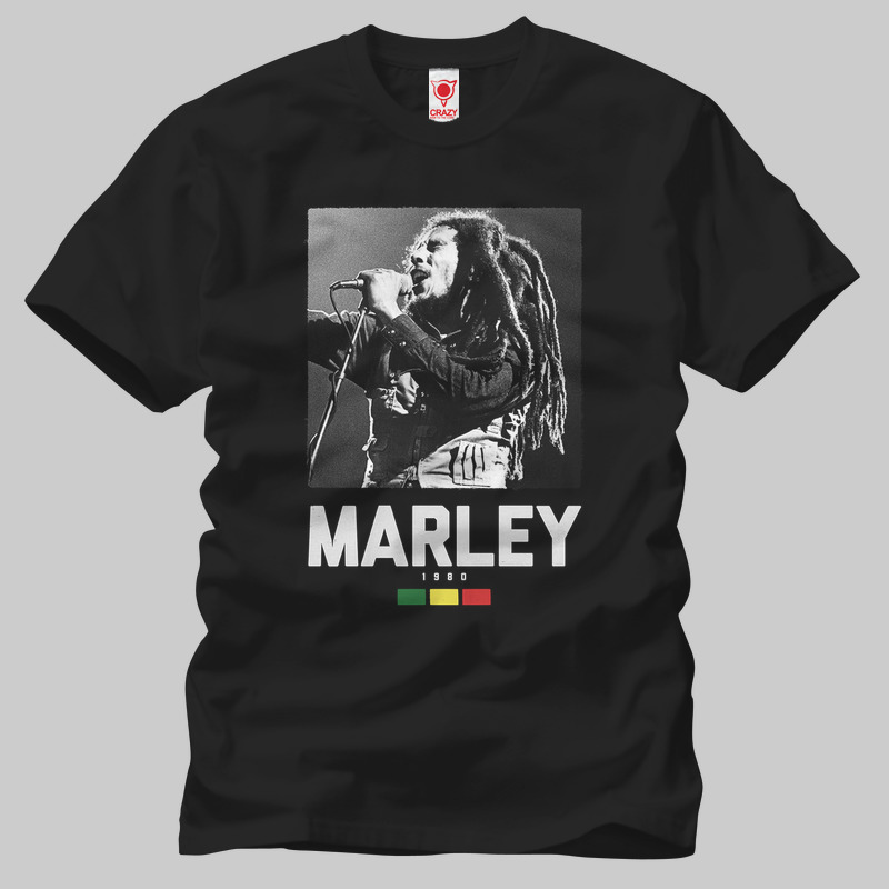 TSEC133201, Crazy, Bob Marley: Corcert Caption, Baskılı Erkek Tişört