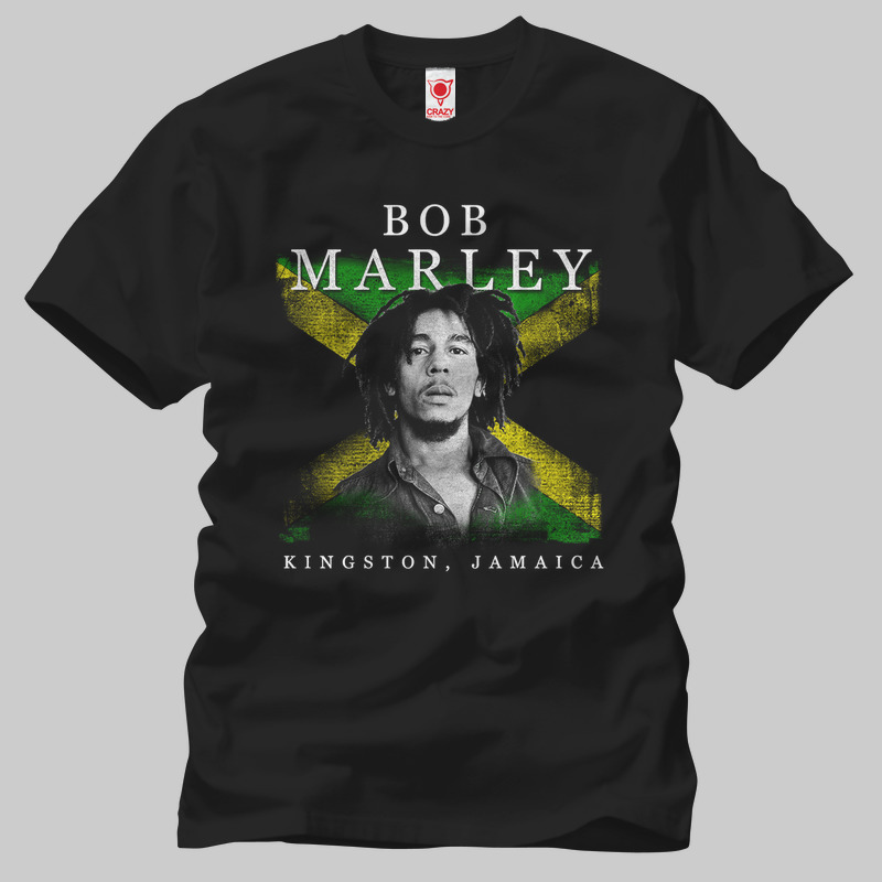 TSEC133401, Crazy, Bob Marley: Kingston Jameica, Baskılı Erkek Tişört