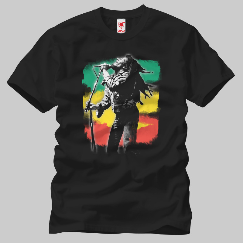 TSEC133801, Crazy, Bob Marley: Rasta Stripe Live, Baskılı Erkek Tişört