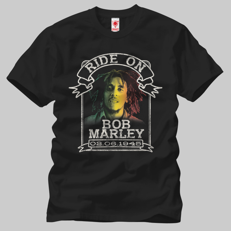 TSEC133901, Crazy, Bob Marley: Ride On Ribbon, Baskılı Erkek Tişört