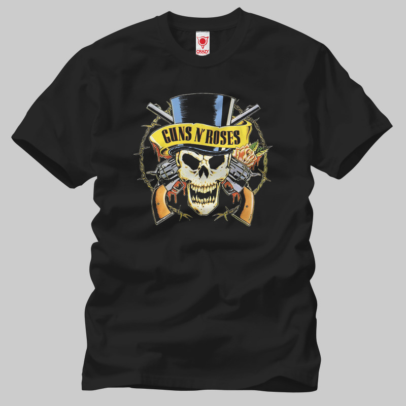 TSEC135001, Crazy, Guns N Roses: Hat Skull, Baskılı Erkek Tişört