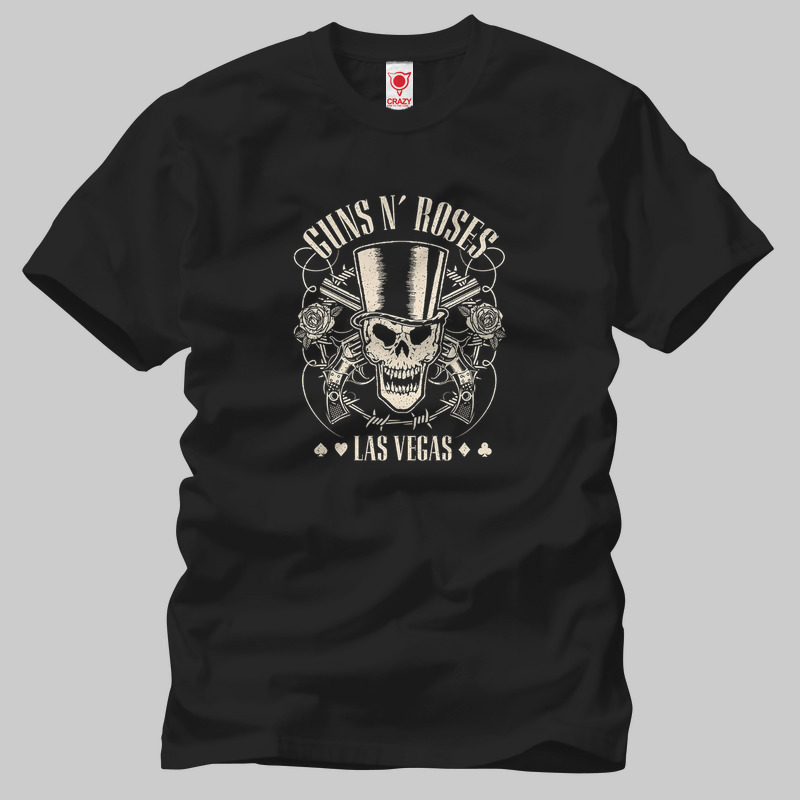 TSEC135101, Crazy, Guns N Roses: Skull Las Vegas, Baskılı Erkek Tişört
