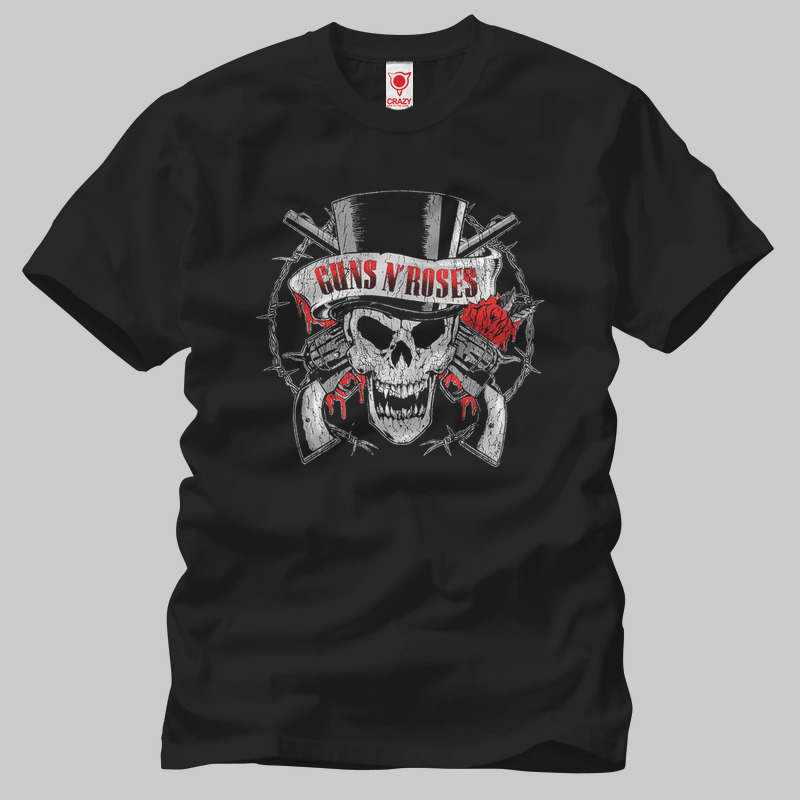 TSEC135201, Crazy, Guns N Roses: Top Hat Skull, Baskılı Erkek Tişört