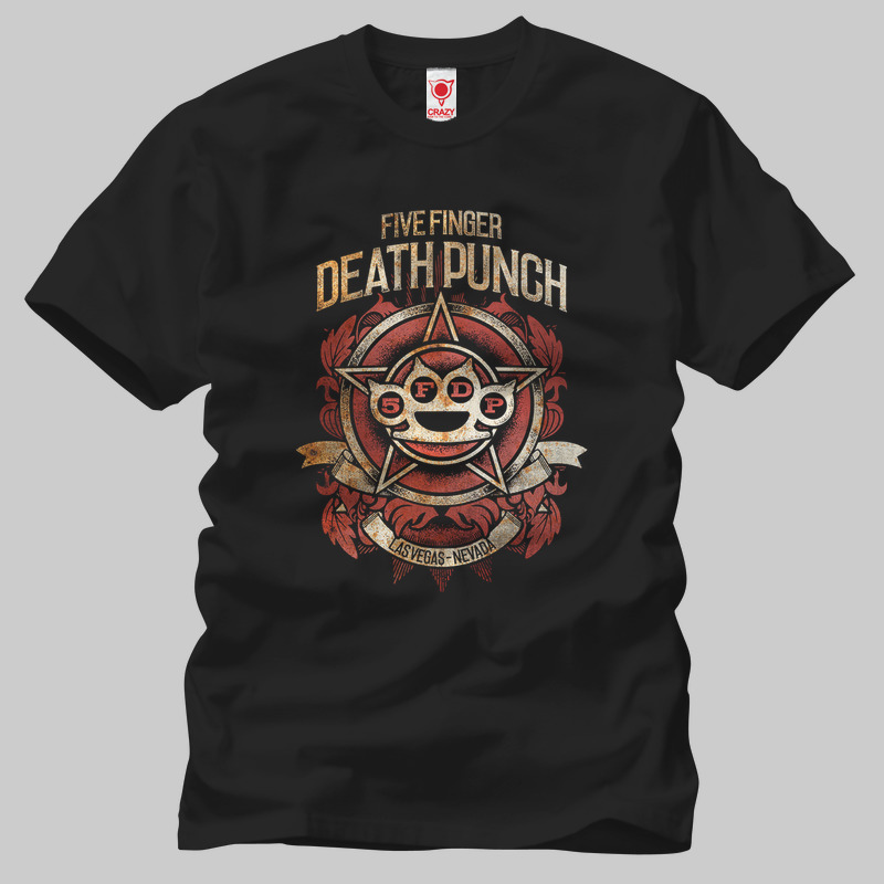 TSEC139101, Crazy, Five Finger Death Punch Badge Of Honor, Baskılı Erkek Tişört