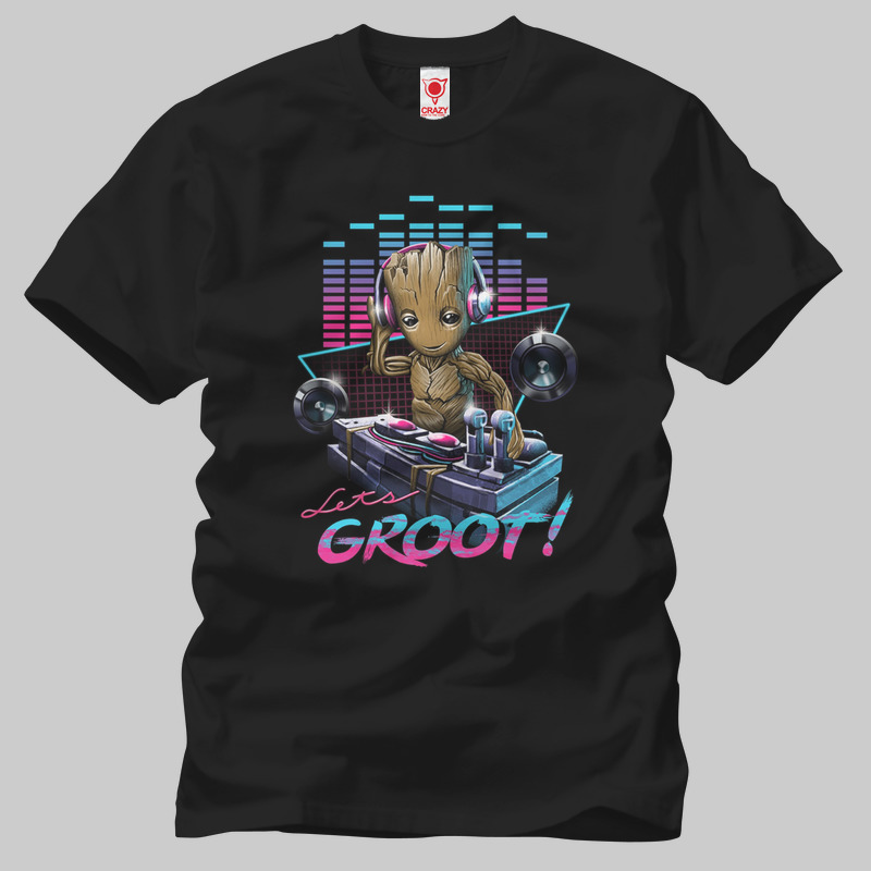 TSEC161101, Crazy, Guardians Of The Galaxy Dj Groot, Baskılı Erkek Tişört