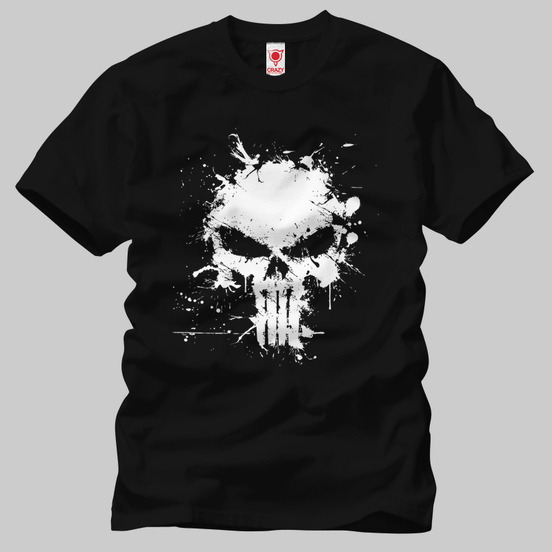 TSEC093701, Crazy, Punisher Disstred Logo, Baskılı Erkek Tişört