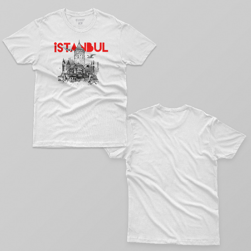 TSEC187406, Crazy, Istanbul Galata Tower, Baskılı Erkek Tişört