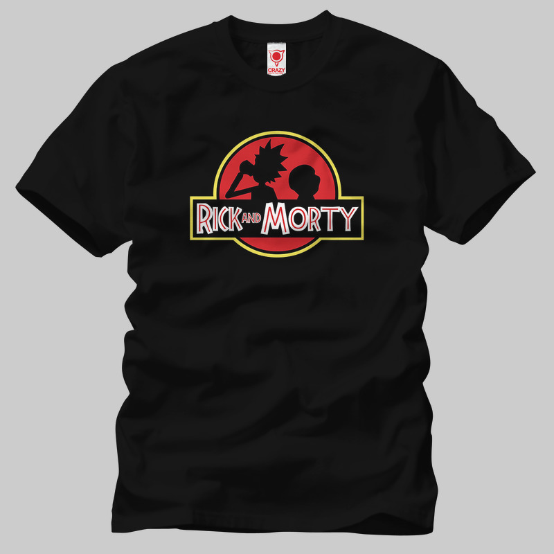 TSEC188401, Crazy, Rick And Morty Jurassic Park Logo, Baskılı Erkek Tişört