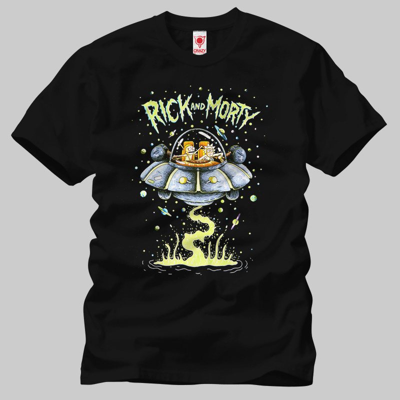 TSEC189101, Crazy, Rick And Morty Space Cruiser, Baskılı Erkek Tişört