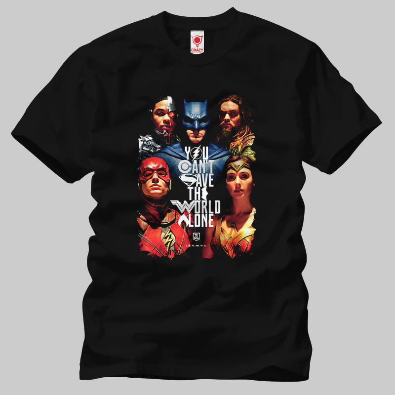TSEC191401, Crazy, Justice League You Cant Save The World Alone, Baskılı Erkek Tişört