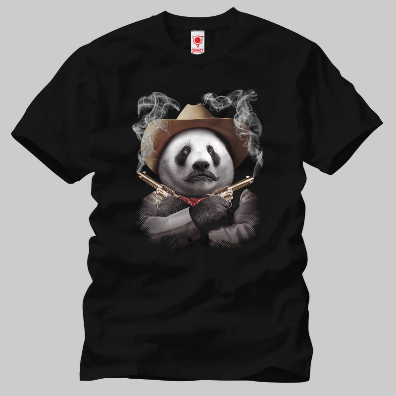 TSEC192601, Crazy, Panda Crossguns, Baskılı Erkek Tişört