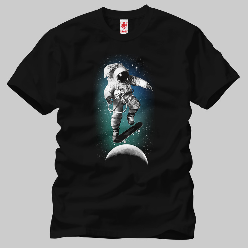 TSEC203801, Crazy, Skateboarding Astronaut, Baskılı Erkek Tişört