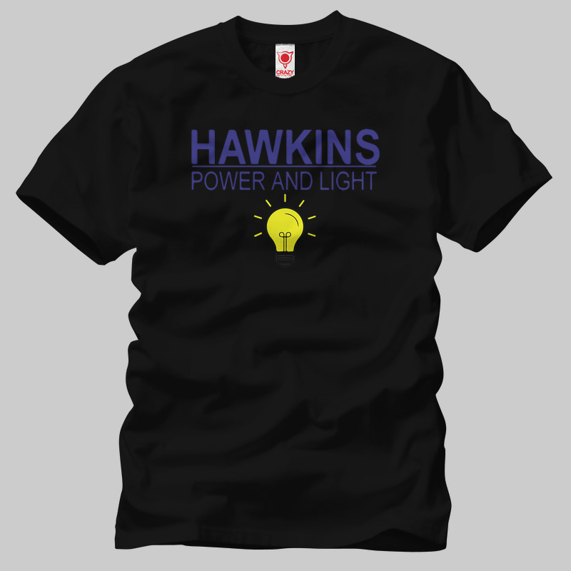 TSEC206401, Crazy, Stranger Things Hawkins Power And Light, Baskılı Erkek Tişört