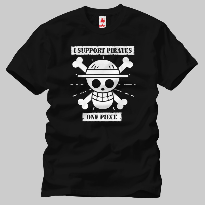 TSEC216001, Crazy, One Piece I Support Pirates, Baskılı Erkek Tişört
