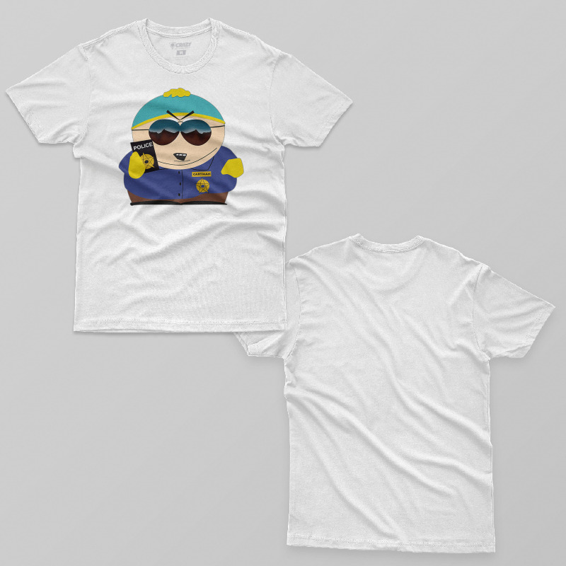 TSEC221406, Crazy, South Park Cartman Officer, Baskılı Erkek Tişört
