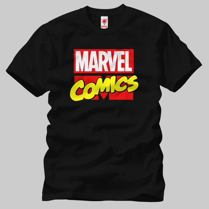 TSEC230801, Crazy, Marvel Comics Logo, Baskılı Erkek Tişört