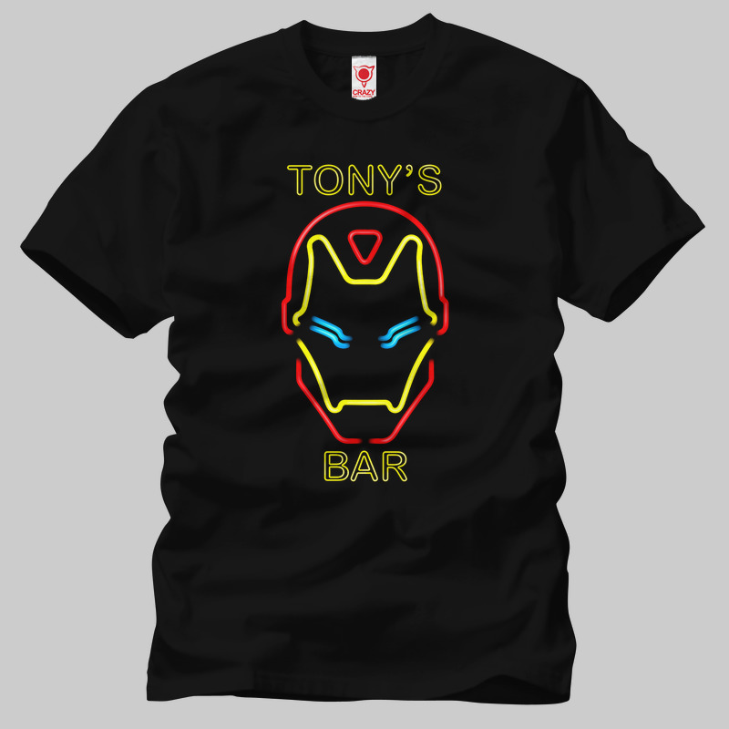TSEC231901, Crazy, Marvel Tonys Bar Ironman Neon Face, Baskılı Erkek Tişört