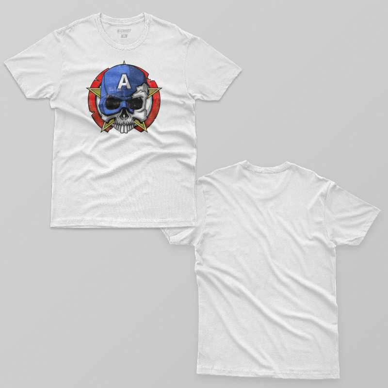 TSEC232406, Crazy, Skull Of Captain America, Baskılı Erkek Tişört