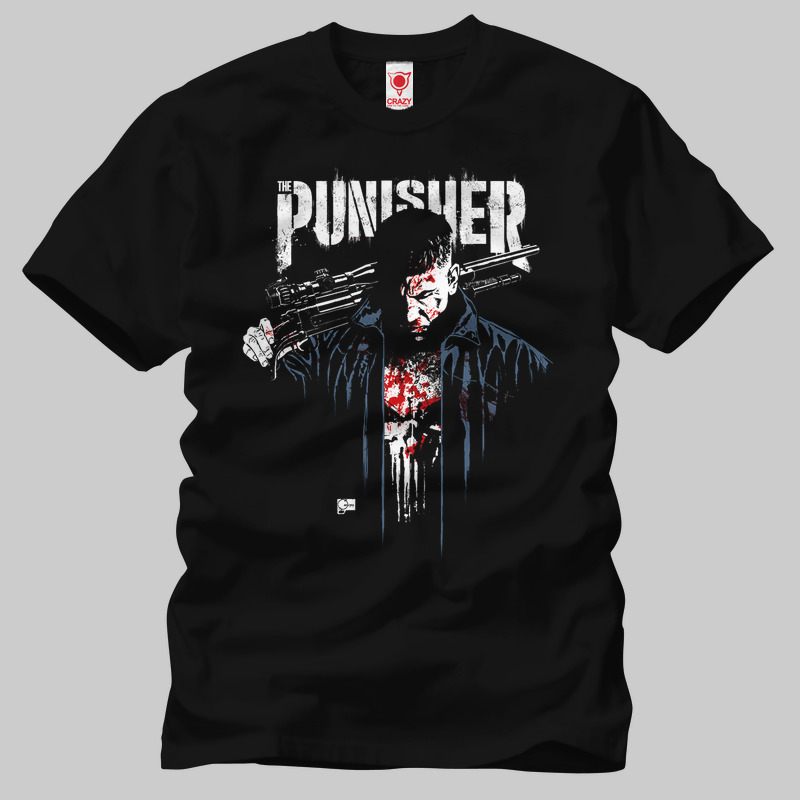 TSEC235401, Crazy, The Punisher Jon Quesada Poster, Baskılı Erkek Tişört