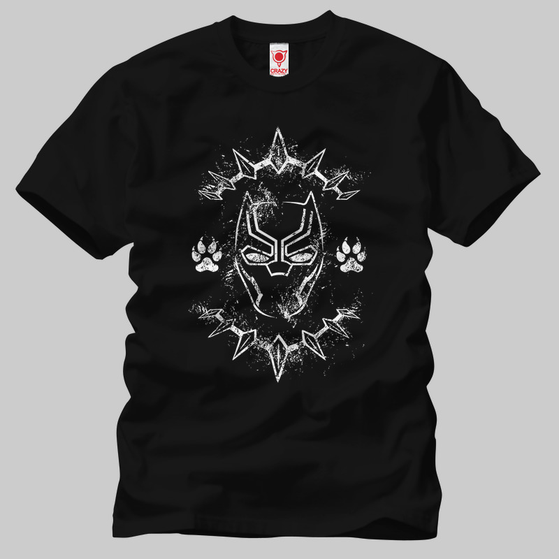 TSEC237301, Crazy, Black Panther Logo White Grunge Paw, Baskılı Erkek Tişört
