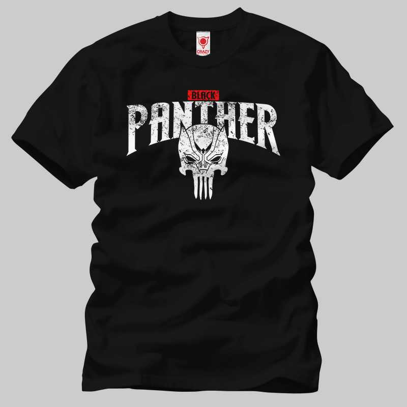 TSEC237901, Crazy, Black Panther The Punisher Skull, Baskılı Erkek Tişört