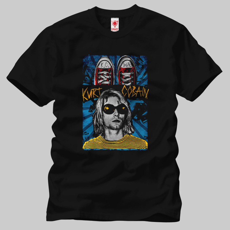 TSEC245001, Crazy, Kurt Cobain Poster, Baskılı Erkek Tişört