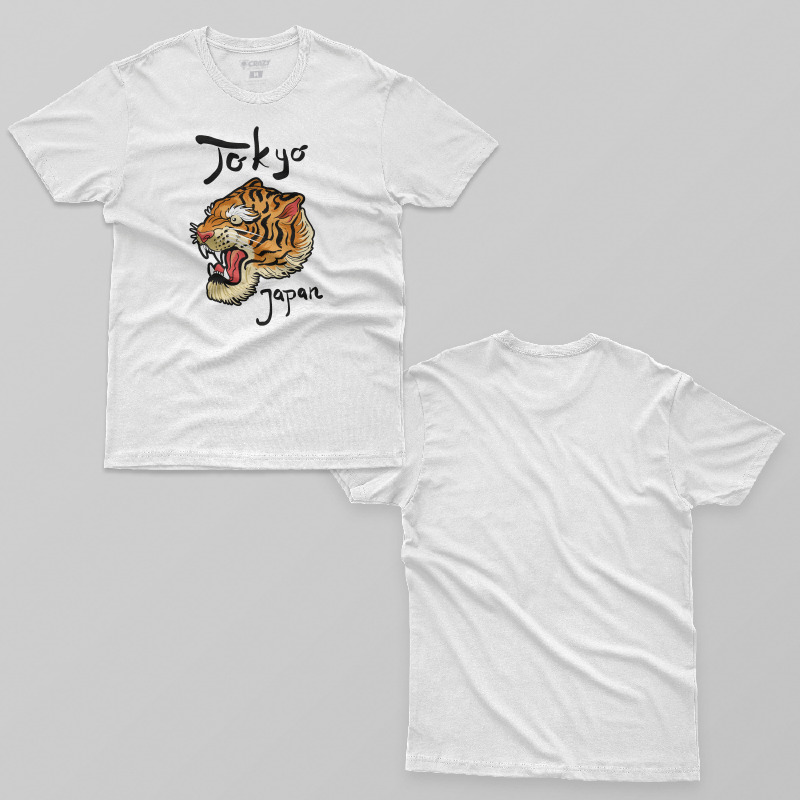 TSEC253606, Crazy, Tiger Tokyo Japan, Baskılı Erkek Tişört