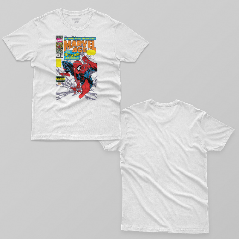 TSEC302706, Crazy, Marvel Age 90 Spiderman Comic Cover, Baskılı Erkek Tişört