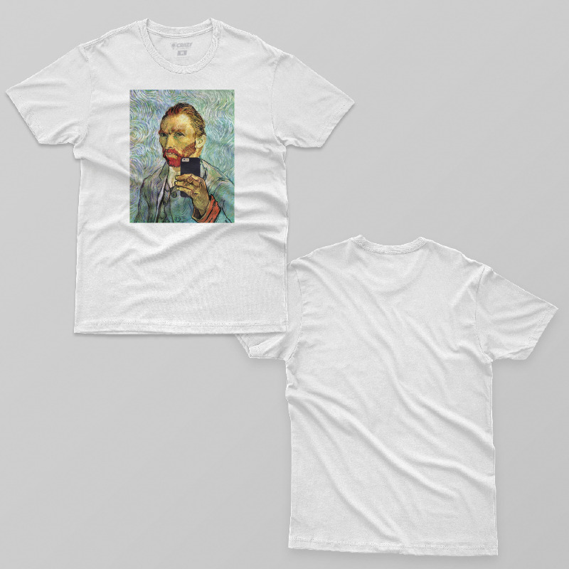 TSEC304906, Crazy, Vincent Van Gogh Selfie Self portrait, Baskılı Erkek Tişört