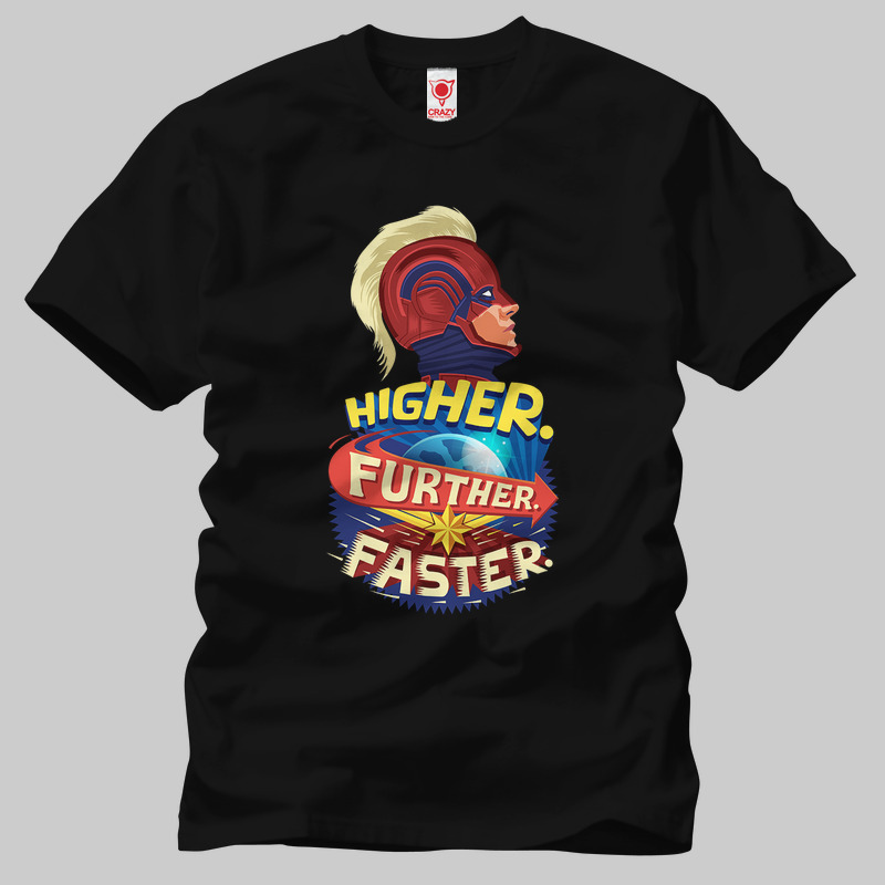 TSEC305701, Crazy, Captain Marvel Higher Further Faster Trinket, Baskılı Erkek Tişört